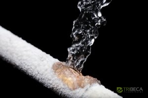 Frozen Burst Copper Pipe with Leak